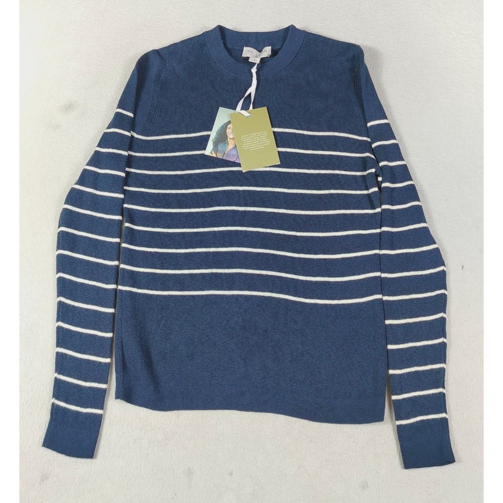Nili Lotan Sweater Womens M Navy Ivory Striped Crewneck NWT Target Designer Knit